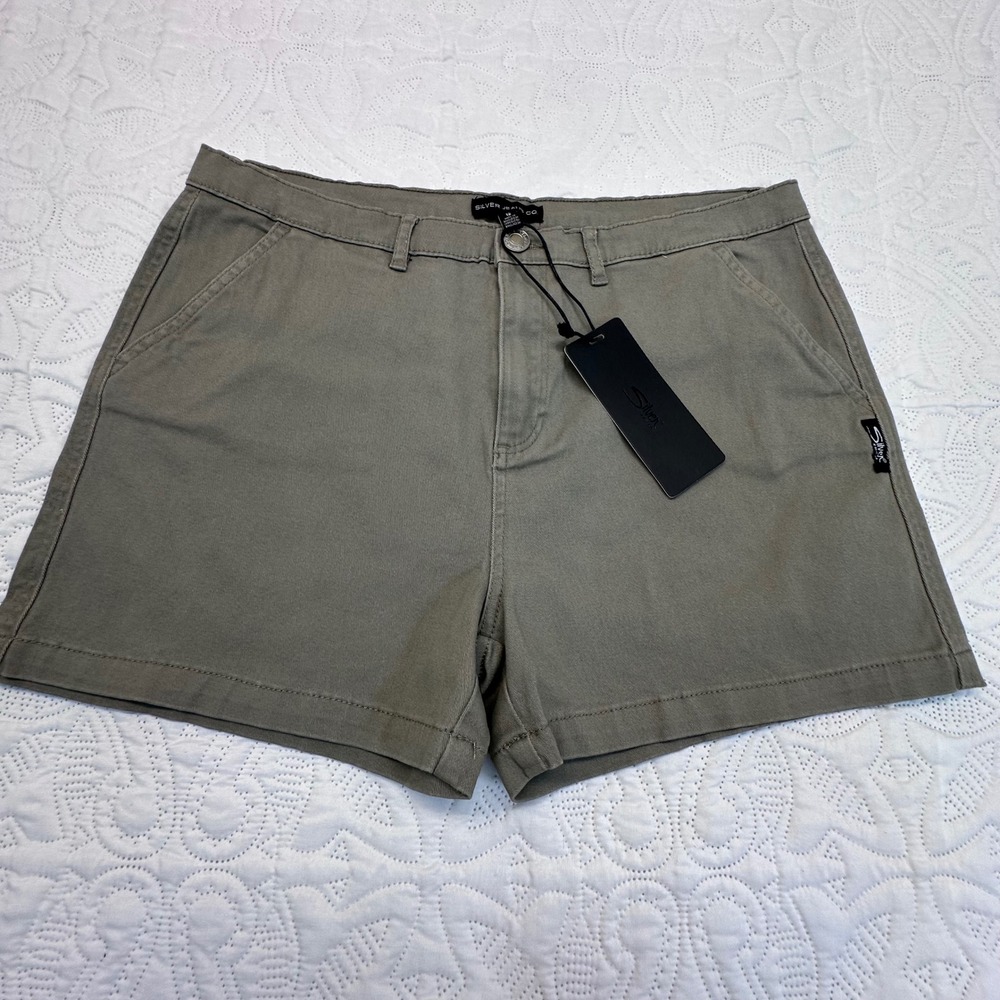 Silver Jeans Co Womens Light Olive Chino Shorts SLS224095 Stretch Twill Size 12‎